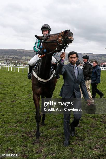 Nico de Boinville riding Altior win The Betway Queen Mother Champion Steeple Chase at Cheltenham racecourse on Ladies Day on March 14, 2018 in...