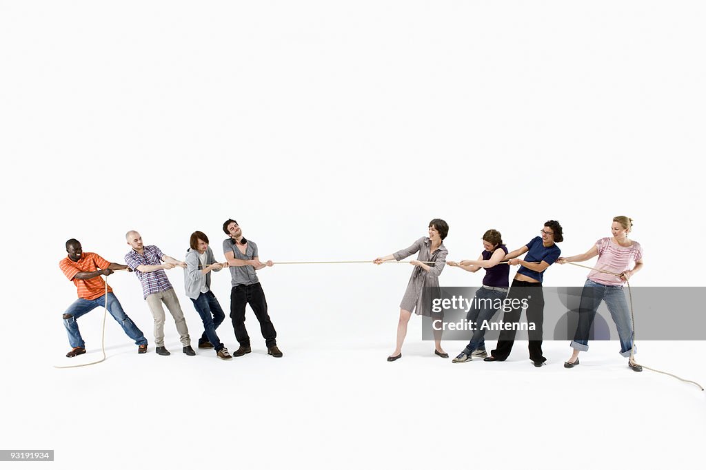 Men against women in a tug of war