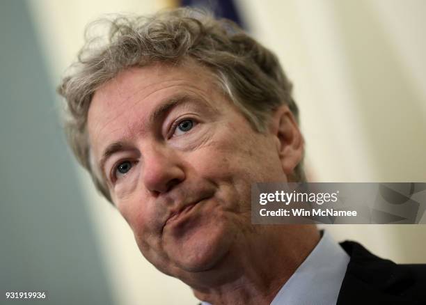 Sen. Rand Paul speaks during a press conference at the U.S. Capitol on March 14, 2018 in Washington, DC. During the press conference, Paul announced...