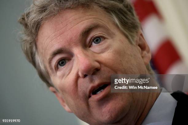 Sen. Rand Paul speaks during a press conference at the U.S. Capitol on March 14, 2018 in Washington, DC. During the press conference, Paul announced...