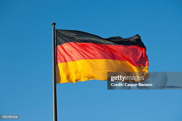 a german flag on a flag pole - german flag fotografías e imágenes de stock