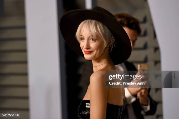 Andrea Riseborough attends the 2018 Vanity Fair Oscar Party Hosted By Radhika Jones - Arrivals at Wallis Annenberg Center for the Performing Arts on...