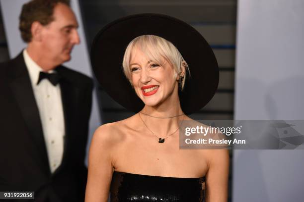 Andrea Riseborough attends the 2018 Vanity Fair Oscar Party Hosted By Radhika Jones - Arrivals at Wallis Annenberg Center for the Performing Arts on...