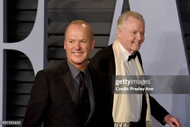 Michael Keaton and Jon Voight attends the 2018 Vanity Fair Oscar Party Hosted By Radhika Jones - Arrivals at Wallis Annenberg Center for the...