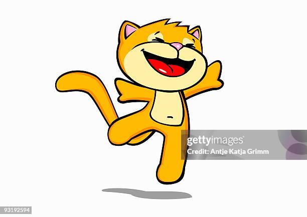 a dancing cartoon cat - happy jumping white background stock illustrations