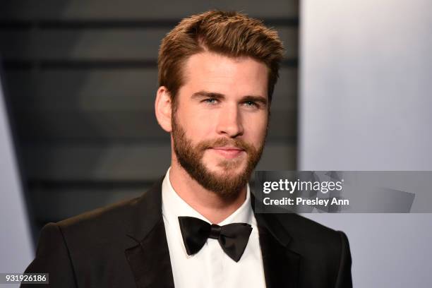 Liam Hemsworth attends the 2018 Vanity Fair Oscar Party Hosted By Radhika Jones - Arrivals at Wallis Annenberg Center for the Performing Arts on...