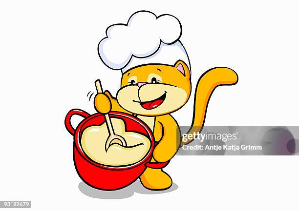 a cartoon cat cooking - one animal stock illustrations