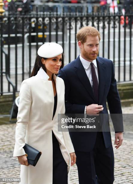 Meghan Markle and Prince Harry arrive for the 2018 Commonwealth Day service at Westminster Abbey, on March 12, 2018 in London, England. March 12,...