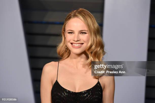 Halston Sage attends the 2018 Vanity Fair Oscar Party Hosted By Radhika Jones - Arrivals at Wallis Annenberg Center for the Performing Arts on March...