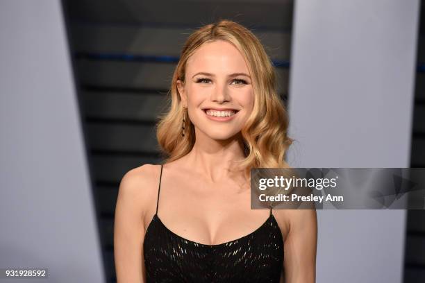 Halston Sage attends the 2018 Vanity Fair Oscar Party Hosted By Radhika Jones - Arrivals at Wallis Annenberg Center for the Performing Arts on March...