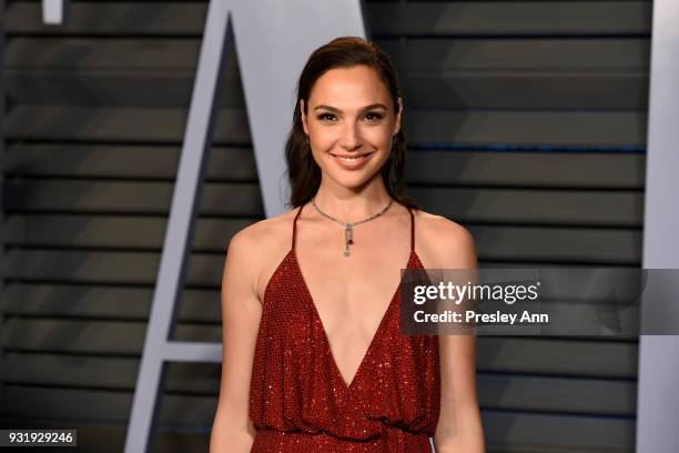 Gal Gadot attends the 2018 Vanity Fair Oscar Party Hosted By Radhika Jones - Arrivals at Wallis Annenberg Center for the Performing Arts on March 4,...