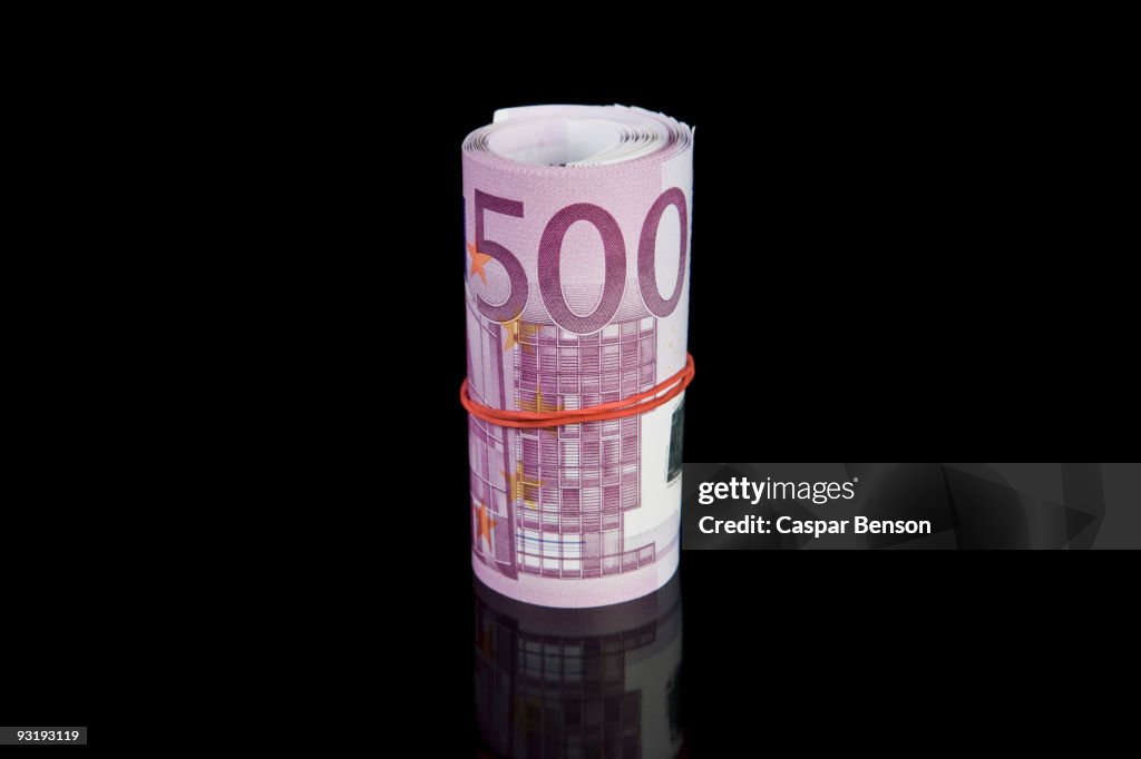 A money roll of five hundred euro bills