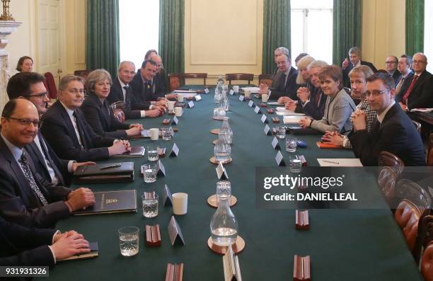First Minister of Wales, Carwyn Jones and Scotland's First Minister Nicola Sturgeon attend a meeting of the Joint Ministerial Committee, chaired by...