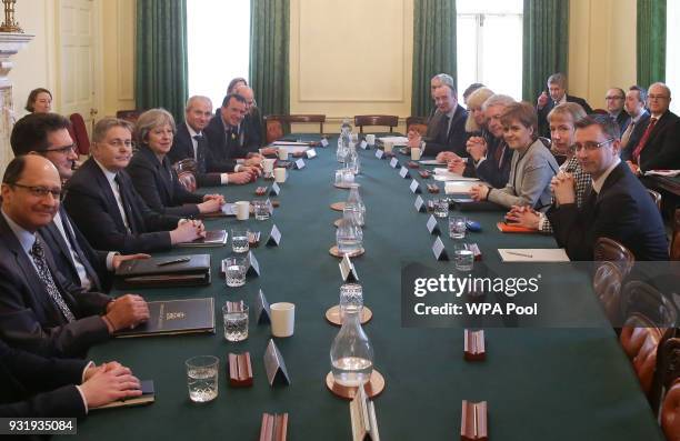 First Minister of Wales, Carwyn Jones and Scotland's First Minister Nicola Sturgeon attend a meeting of the Joint Ministerial Committee, chaired by...