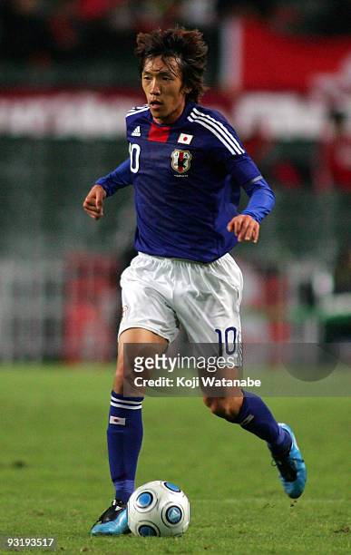 Shunsuke Nakamura of Japan in action during AFC Asia Cup 2011 Qatar qualifier match between Hong Kong and Japan at Hong Kong Stadium on November 18,...