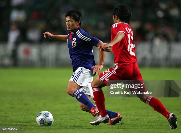 Daisuke Matsui of Japan in action during AFC Asia Cup 2011 Qatar qualifier match between Hong Kong and Japan at Hong Kong Stadium on November 18,...