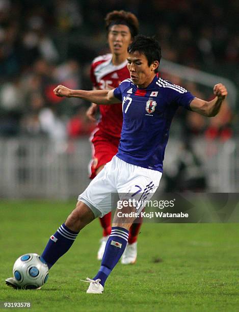 Makoto Hasebe of Japan in action during AFC Asia Cup 2011 Qatar qualifier match between Hong Kong and Japan at Hong Kong Stadium on November 18, 2009...