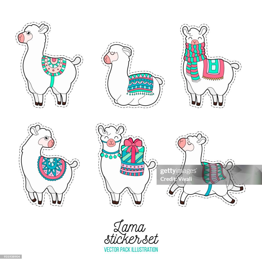 Computer Lama Vector Funny Lama Patches Cartoon Lama Character Vector Illustration High-Res ...