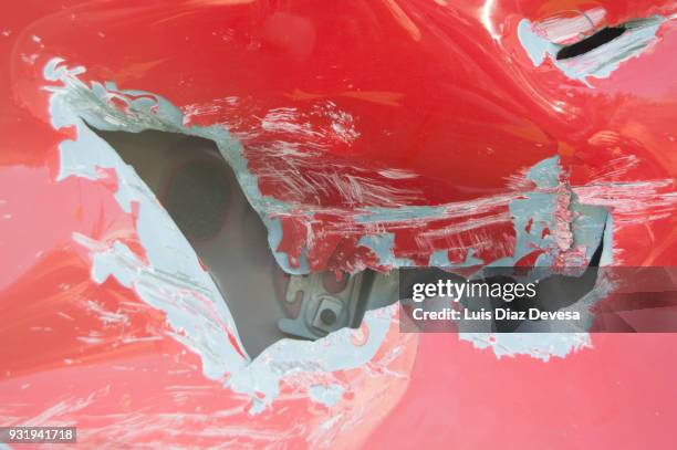 crumpled and hole car - car deuk stockfoto's en -beelden