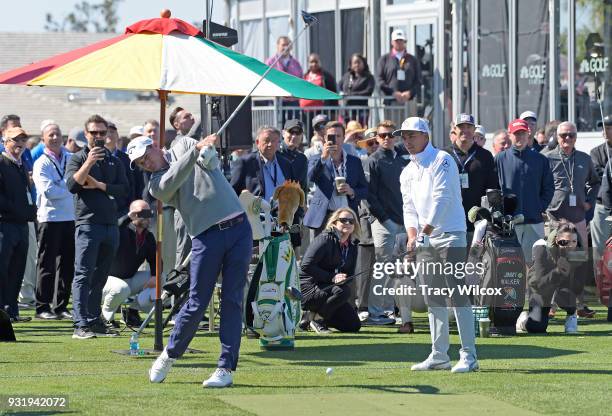 Sam Saunders hits the opening shot at the Opening Ceremony during practice for the Arnold Palmer Invitational presented by MasterCard at Bay Hill...