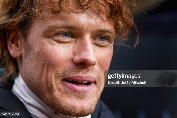 Sam Heughan from the TV series Outlander meets fans who were waiting in St Andrew's Square on March 14, 2018 in Glasgow,Scotland. Dozens of fans have...