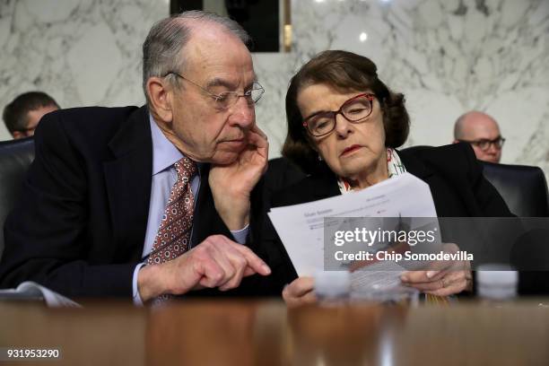 Senate Judiciary Committee Chairman Charles Grassley and ranking member Sen. Dianne Feinstein talk during a hearing about the massacre at Marjory...