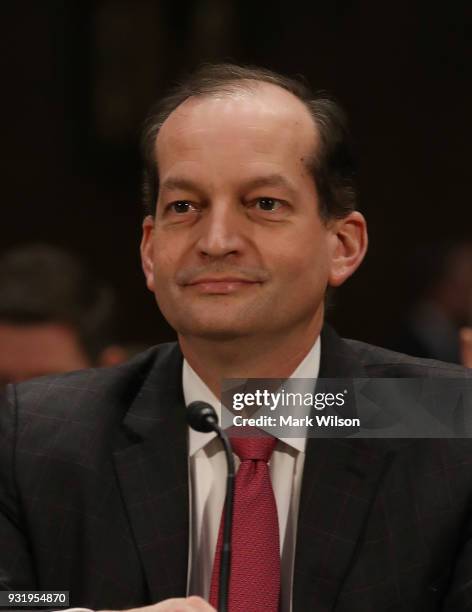 Labor Secretary Alexander Acosta appears before the Senate Commerce, Science and Transportation Committee, on March 14, 2018 in Washington, DC. The...