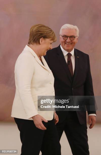 German Chancellor Angela Merkel takes her oath to serve her fourth term as chancellor from Germany State President Frank-Walter Steinmeier following...