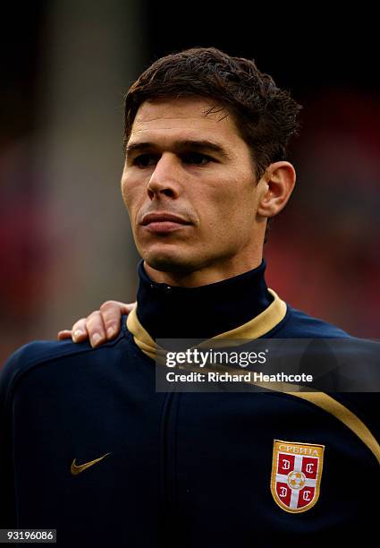 Nikola Zigic of Serbia during the International Friendly match between South Korea and Serbia at Craven Cottage on November 18, 2009 in London,...