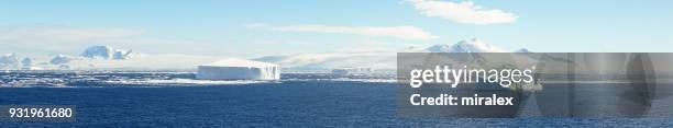 panorama of antarctic sound with floating tabular icebergs - antarctic sound stock pictures, royalty-free photos & images