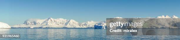 panorama of antarctic sound with floating tabular icebergs - antarctic sound stock pictures, royalty-free photos & images