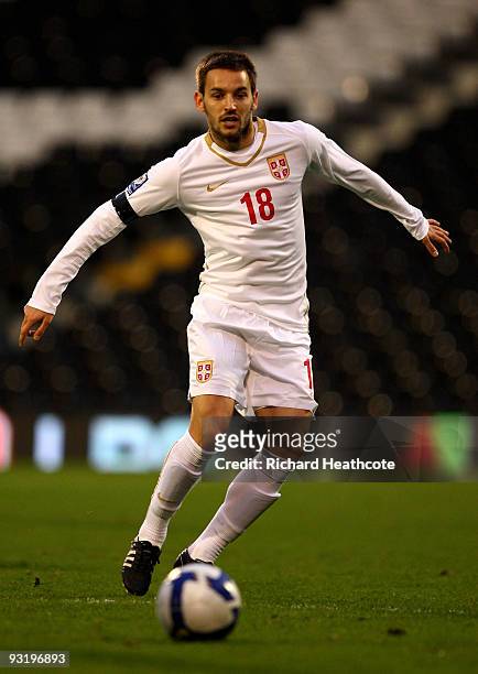 Milos Ninkovic of Serbia during the International Friendly match between South Korea and Serbia at Craven Cottage on November 18, 2009 in London,...