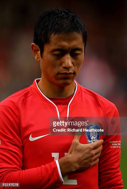 Lee Young Pyo of South Korea in action during the International Friendly match between South Korea and Serbia at Craven Cottage on November 18, 2009...