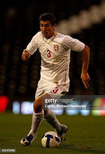 Aleksandar Kolarov of Serbia during the International Friendly match between South Korea and Serbia at Craven Cottage on November 18, 2009 in London,...
