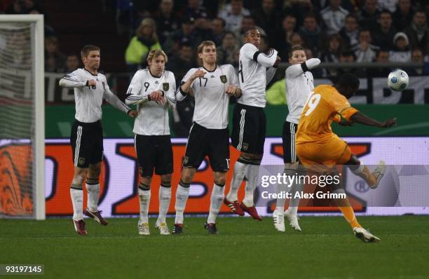 Yaya Toure of Ivory Coast takes a free kick during the international friendly match between Germany and Ivory Coast at the Schalke Arena on November...