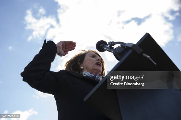 House Minority Leader Nancy Pelosi, a Democrat from California, speaks to students outside the U.S. Capitol building during the ENOUGH: National...