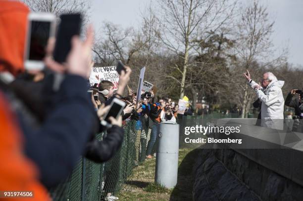 Senator Bernie Sanders, an Independent from Vermont, speaks to students outside the U.S. Capitol building during the ENOUGH: National School Walkout...