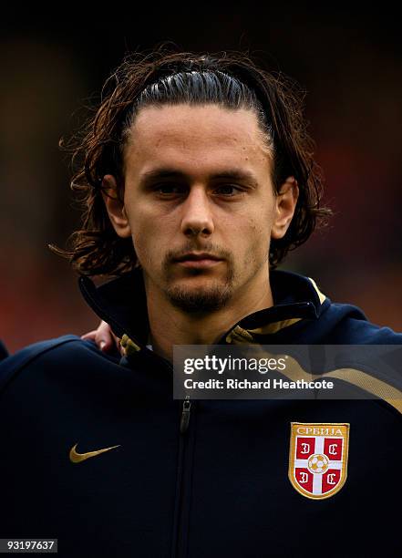 Neven Subotic of Serbia during the International Friendly match between South Korea and Serbia at Craven Cottage on November 18, 2009 in London,...