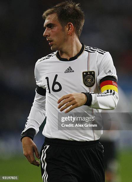 Philipp Lahm of Germany looks on during the international friendly match between Germany and Ivory Coast at the Schalke Arena on November 18, 2009 in...