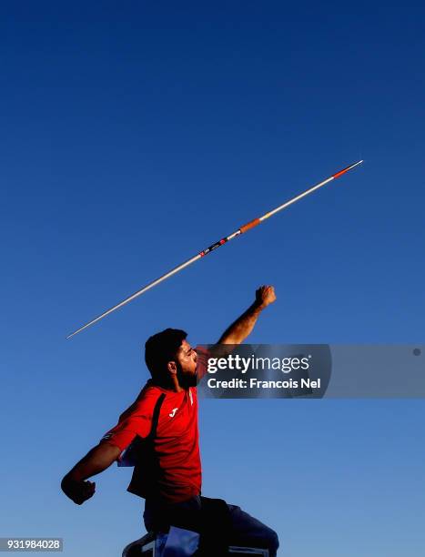 Ahmed Alhousani of UAE competes in the Javelin Wheelchair Men final during the 10th Fazza International IPC Athletics Grand Prix Competition - World...