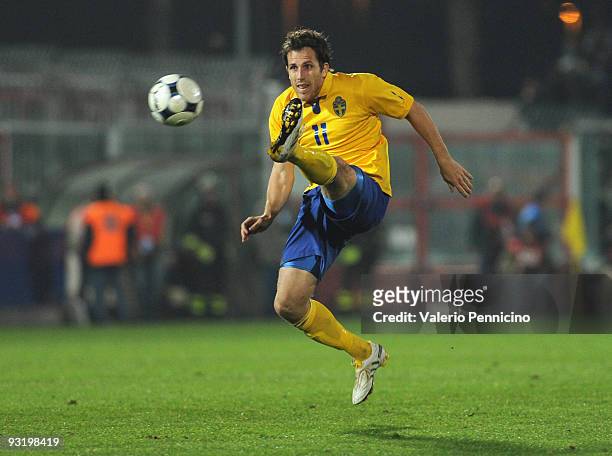Tobias Hysen of Sweden in action during the international friendly match between Italy and Sweden at Dino Manuzzi Stadium on November 18, 2009 in...