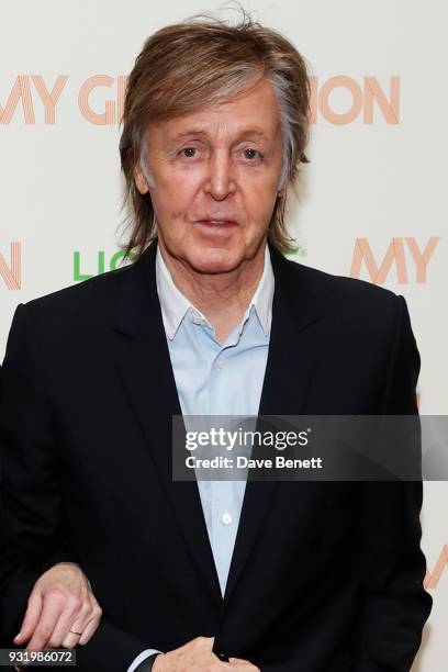 Sir Paul McCartney attends a special screening of "My Generation" at the BFI Southbank on March 14, 2018 in London, England.