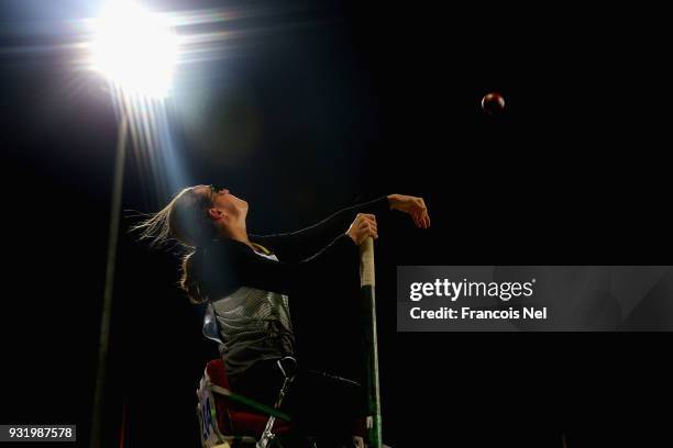 Frances Herrmann of Germany competes in the Shot Put Wheelchair Women's Final during the 10th Fazza International IPC Athletics Grand Prix...