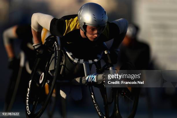 Andrew Small of Great Britain competes in the 400m Wheelchair Men's Final during the 10th Fazza International IPC Athletics Grand Prix Competition -...