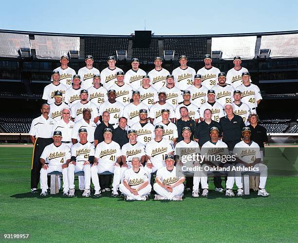 The Oakland Athletics pose for their 2009 team photo on September 1, 2009 at The Coliseum in Oakland, California. Center Front row: Jordan Iserson ,...