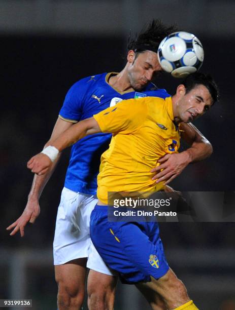 Nicola Legrottaglie of Italy competes with Behrang Safari of Sweden during the International friendly match between Italy and Sweden at Dino Manuzzi...