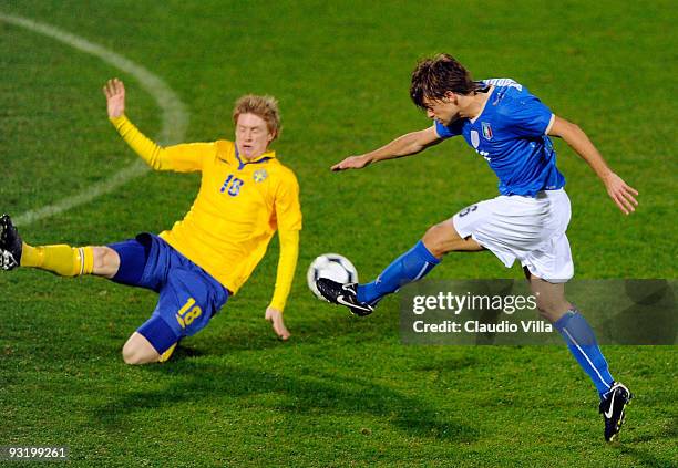 Daniele Galloppa of Italy and Rasmus Elm of Sweden in action during the international friendly match between Italy and Sweden at Dino Manuzzi Stadium...