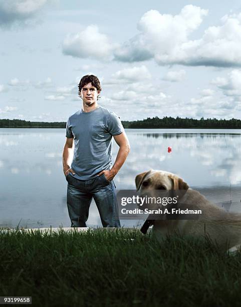 Professional hockey player Sidney Crosby poses at a portrait session in Nova Scotia, Canada.