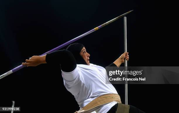 Ghalya Al Jabri of Oman competes in the Javelin Wheelchair Women's Final during the 10th Fazza International IPC Athletics Grand Prix Competition -...