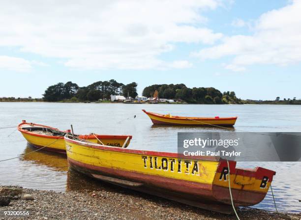 boats moored in chile - abcd stock pictures, royalty-free photos & images